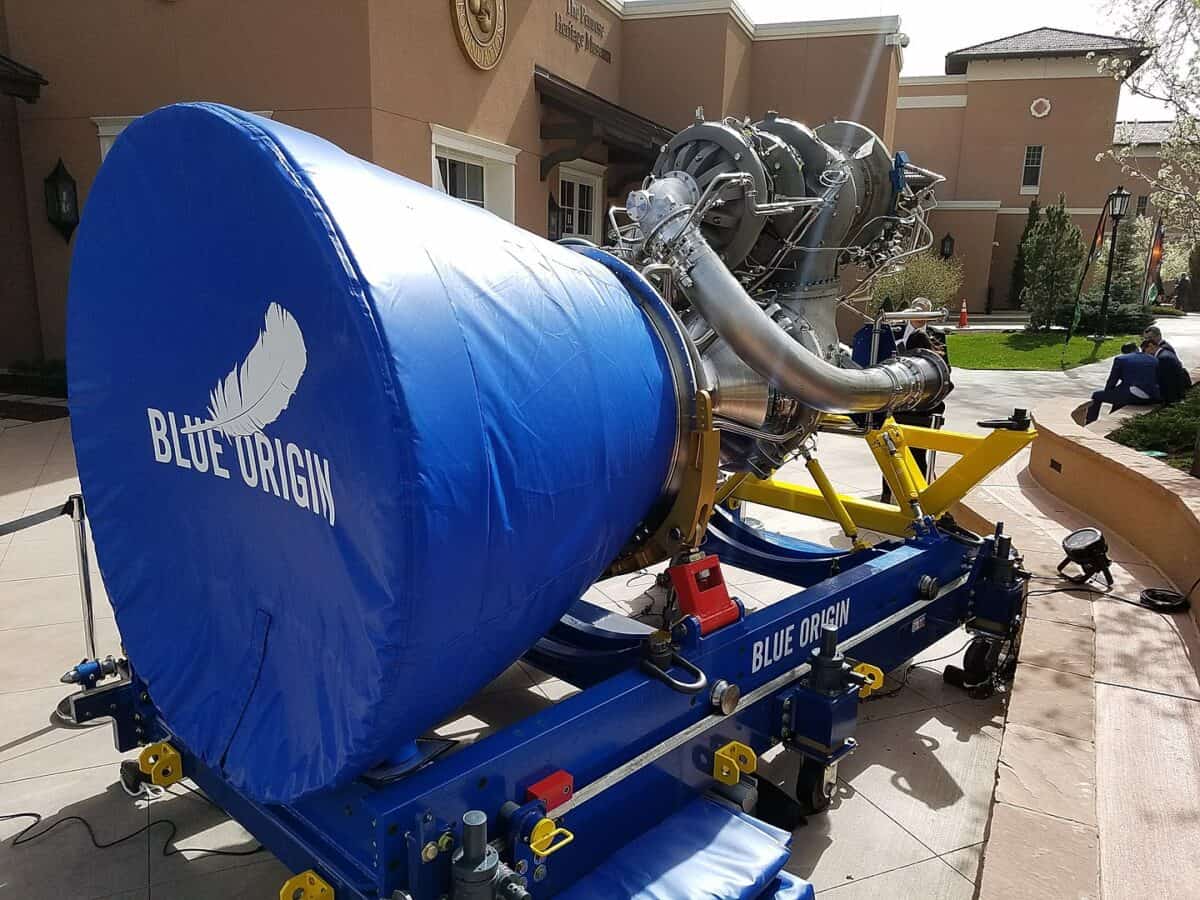BE4 rocket engine at a space symposium