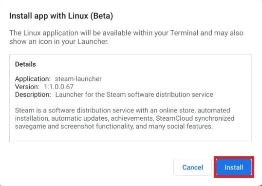 Screenshot: Install Steam