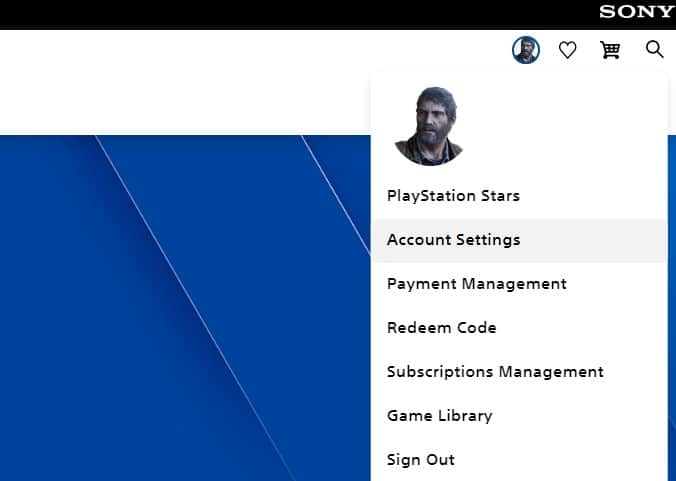 Select the icon, and then choose Account Settings from the drop-down menu.