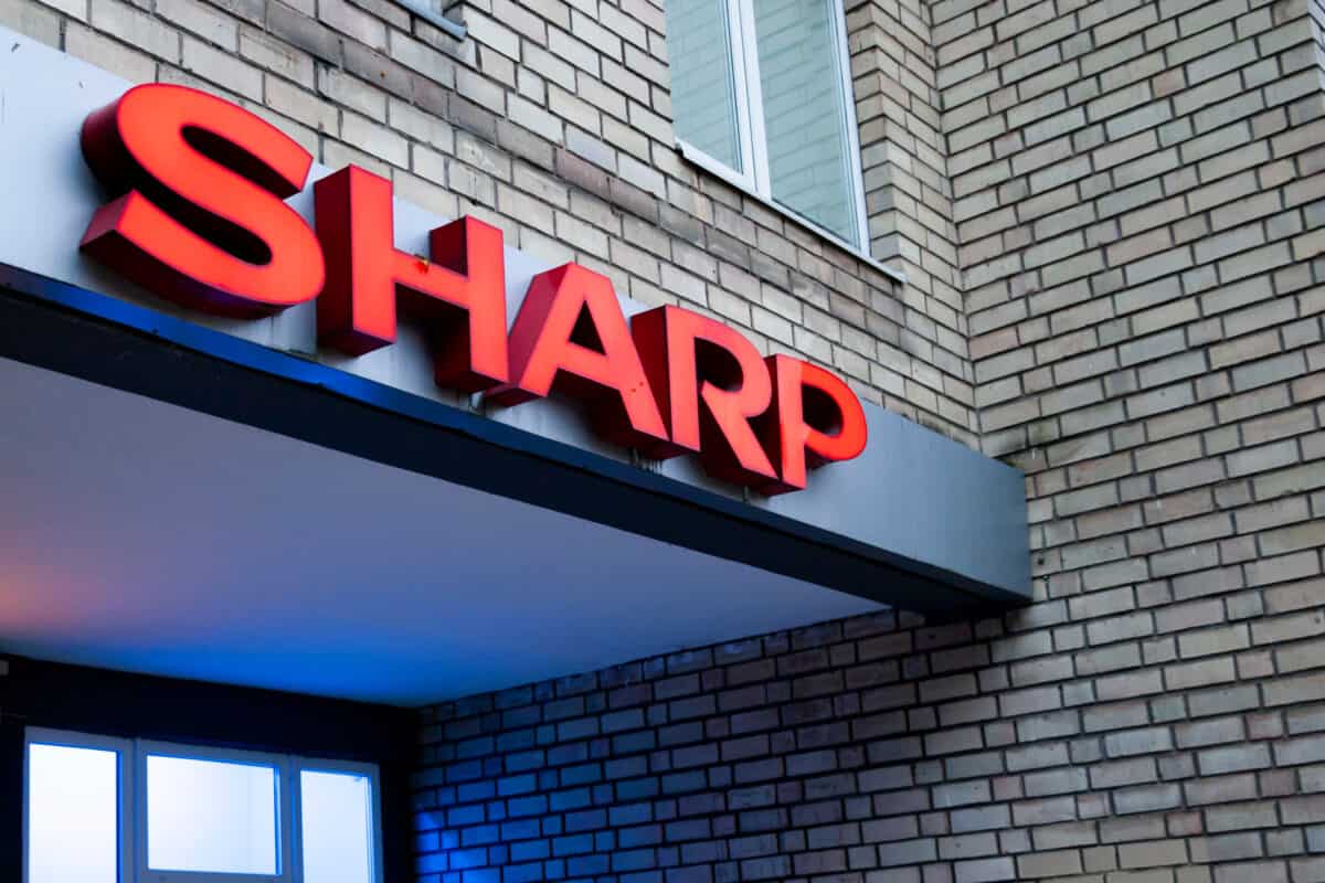 The Sharp Corporation logo on a building