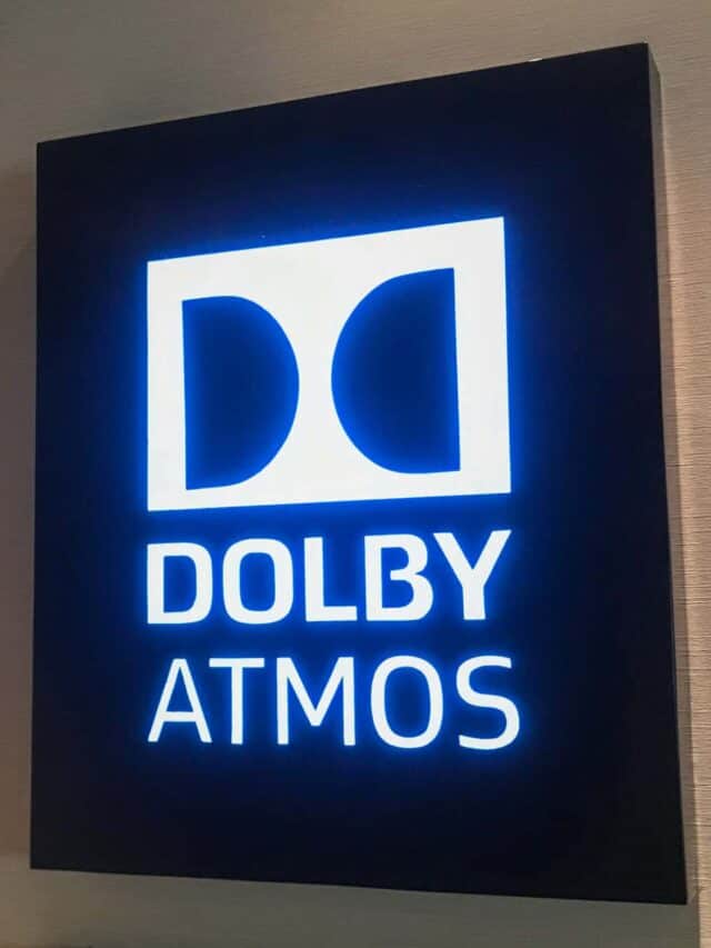 dolby atmos logo sign in a movie theatre