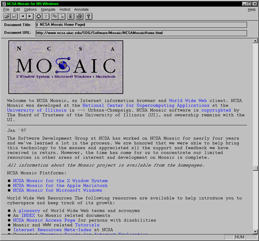 NCSA Mosaic Internet Web Browser beta version