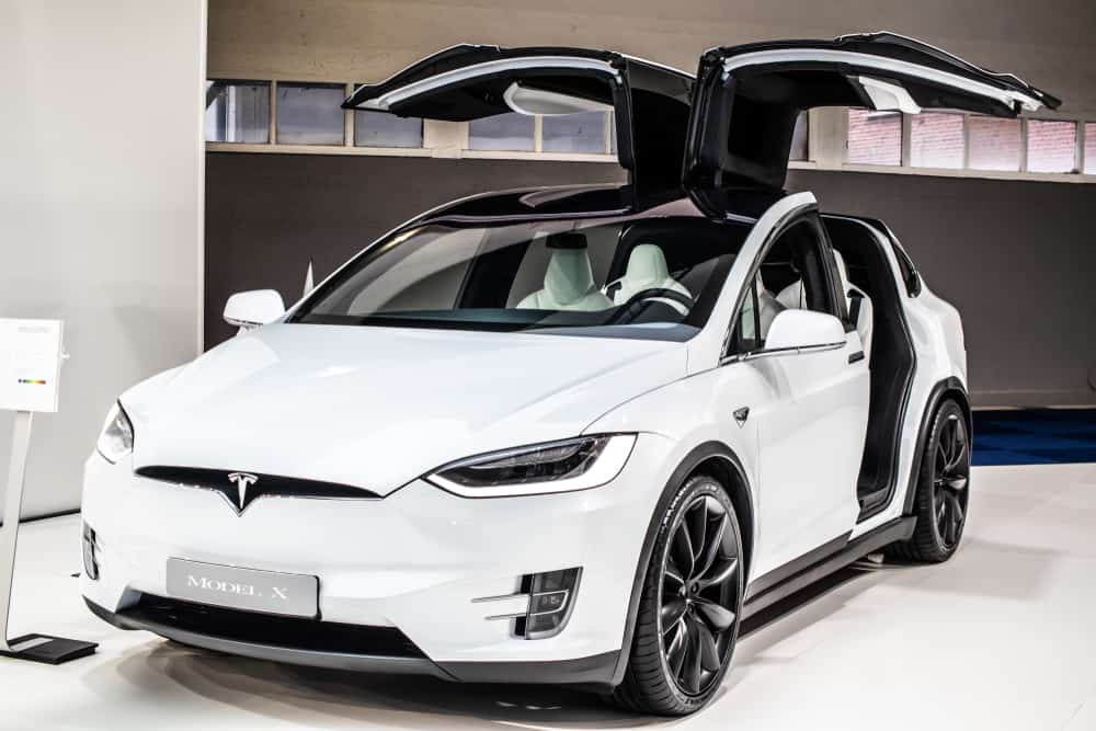 white Tesla Model X at Brussels Motor Show