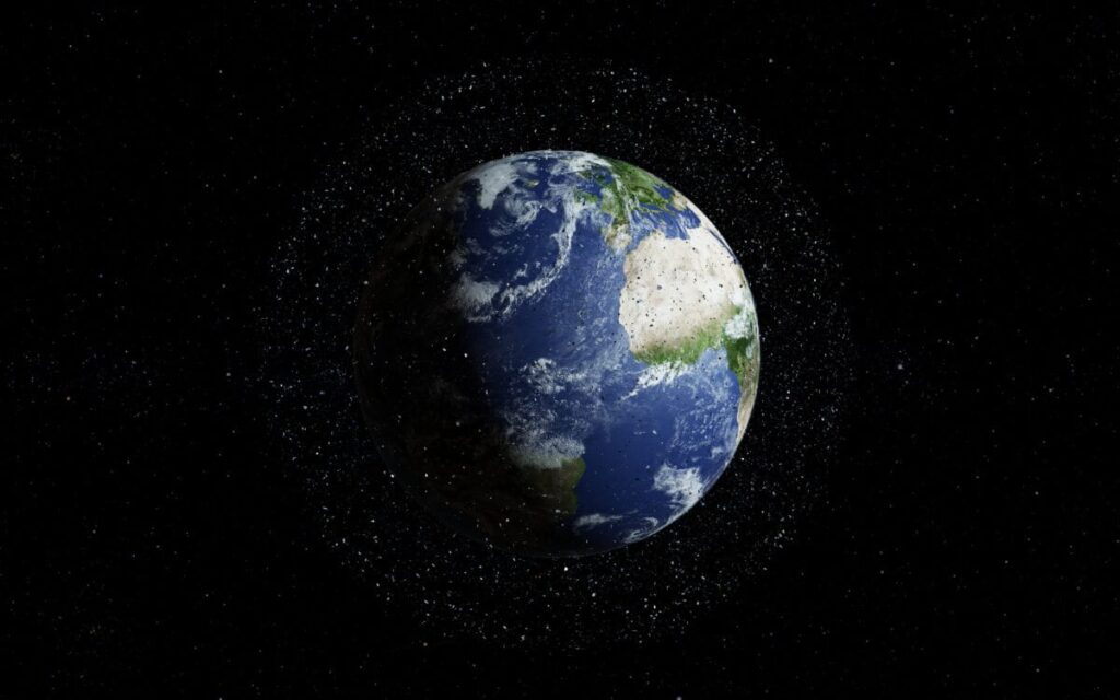 Earth and surrounding stars seen from space.